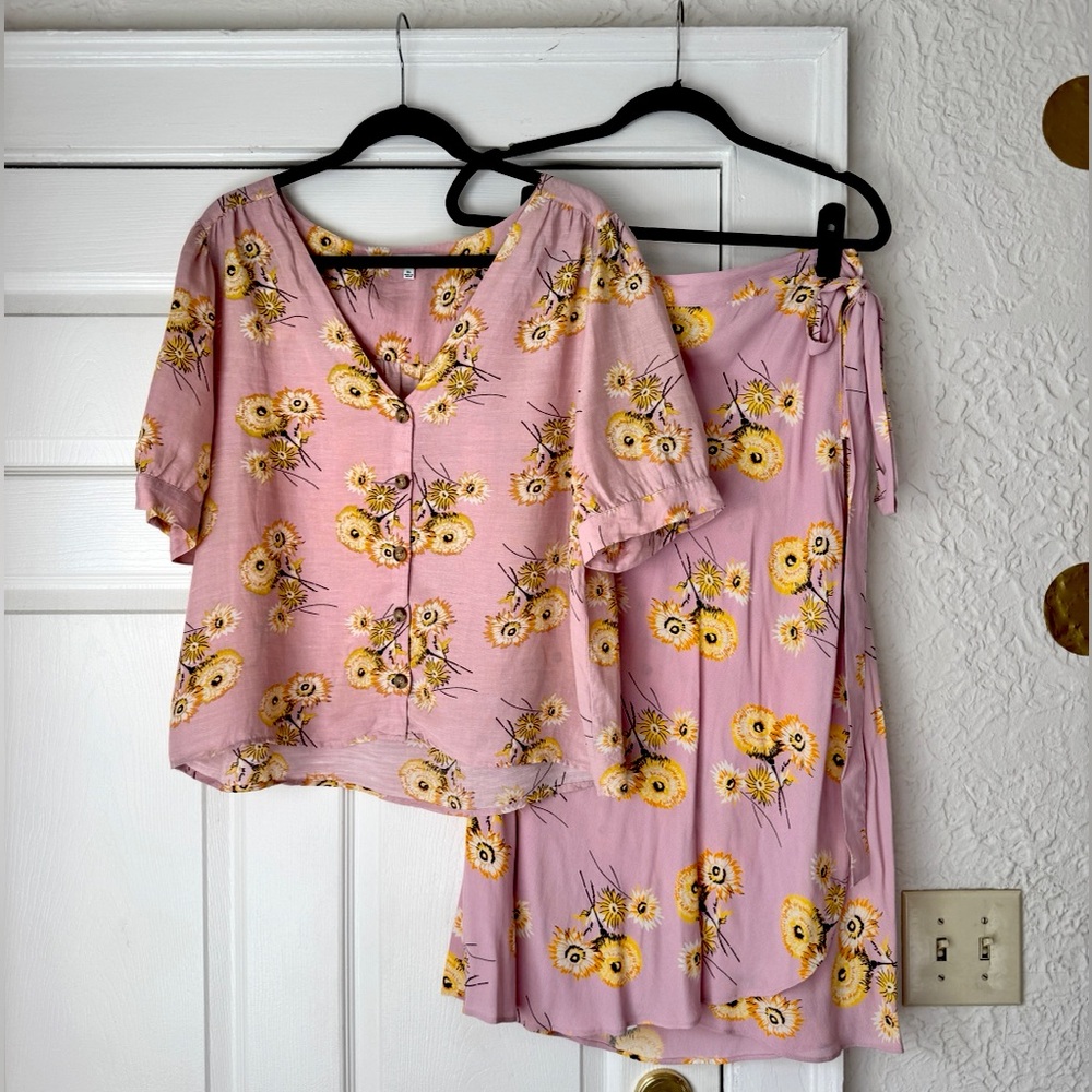Madewell Floral Blouse and Wrap Skirt Set